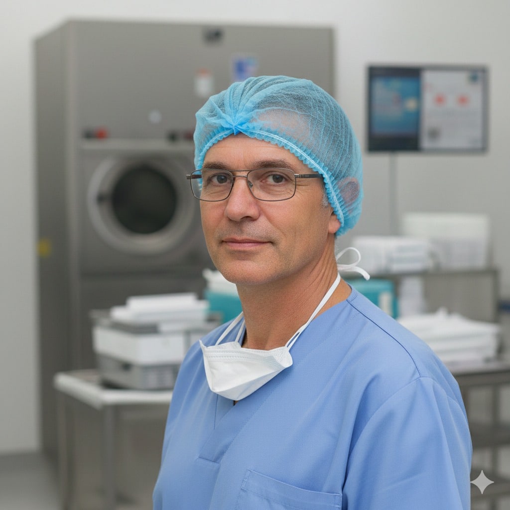 Sterilisationsassistent mit Brille