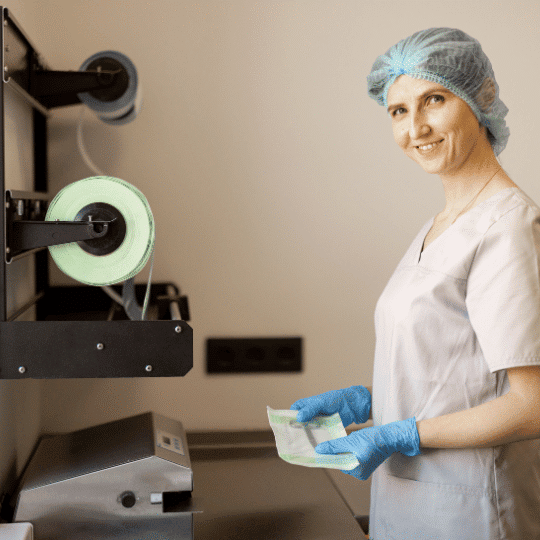 Sterilisationsassistentin lächelt in die Kamera